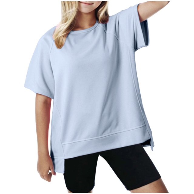 Plebaso T-shirts Surdimensionnés pour Garçons Filles Manches Courtes Décontractés T-Shirts Unis Enfants Col Rond Hauts Légers
