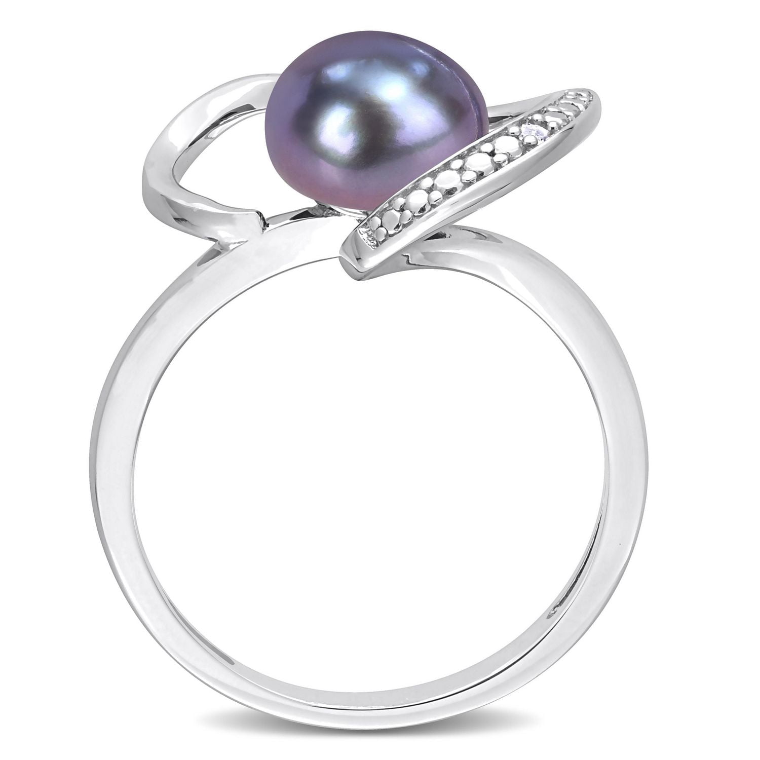 Miabella Black Freshwater Cultured Pearl and Diamond Accent Sterling Silver Heart Ring