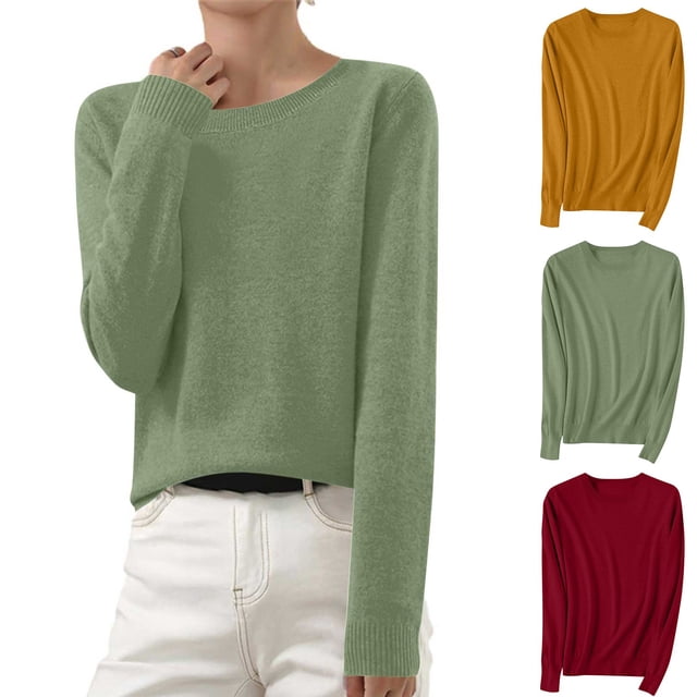 Meichang Women's Sweaters Fall Long Sleeve Crew Neck Knitted Pullover Solid Loose Fit Oversized Sweaters Jumpers Tops