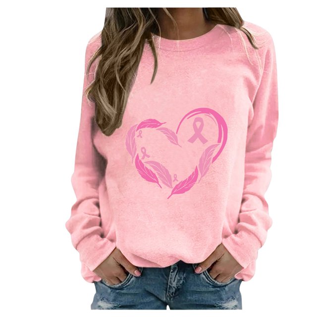 Rbaofujie Chandails Surdimensionnés pour Femmes Femmes Mode Décontractée Imprimé Col Rond Ample Manches Longues T-shirt Hauts Blouse Chandails à Capuchon Roses pour Adolescentes