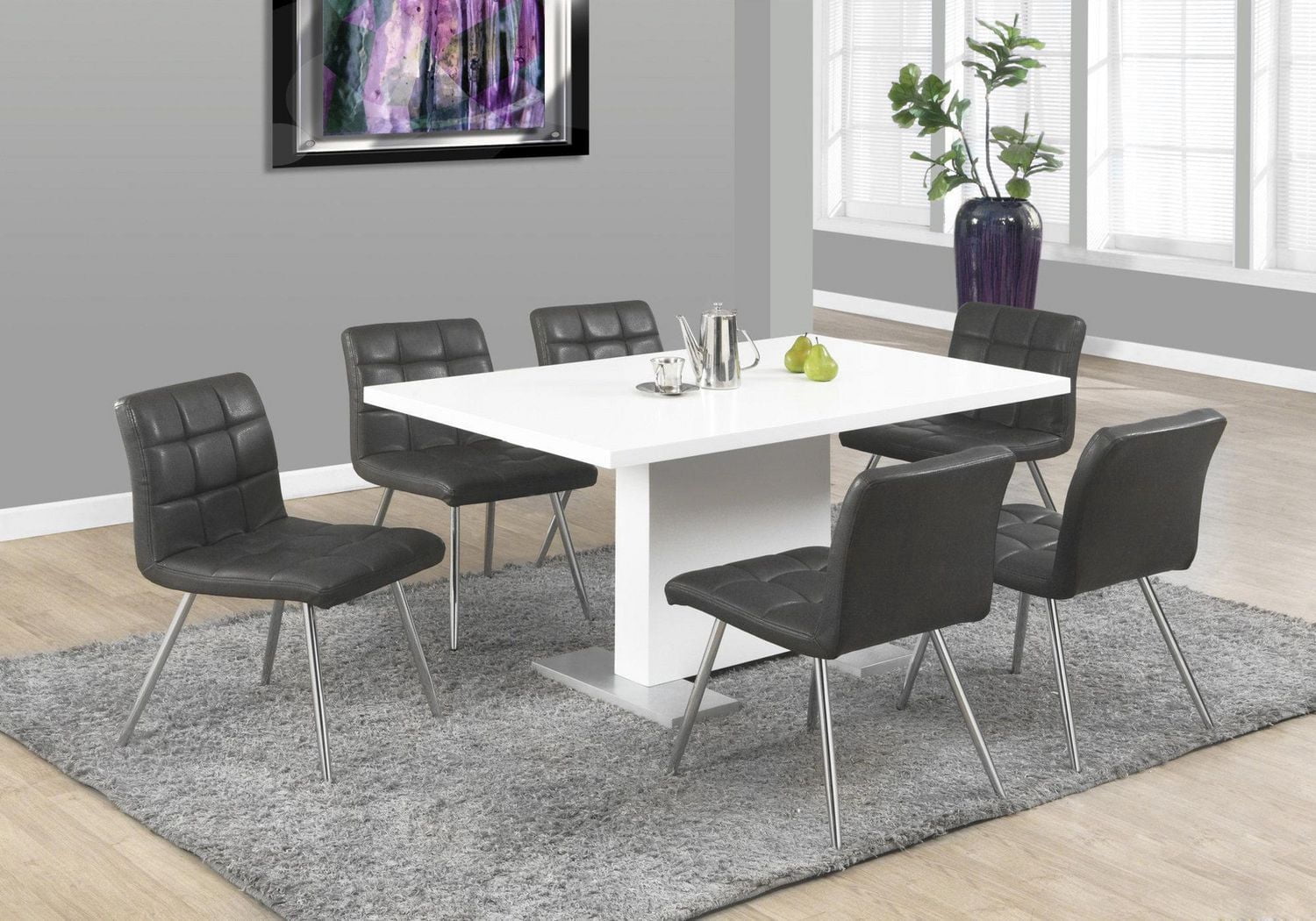 Monarch Specialties Dining Table, 60" Rectangular, Kitchen, Dining Room, Metal, Laminate, Glossy White, Chrome, Contemporary, Modern