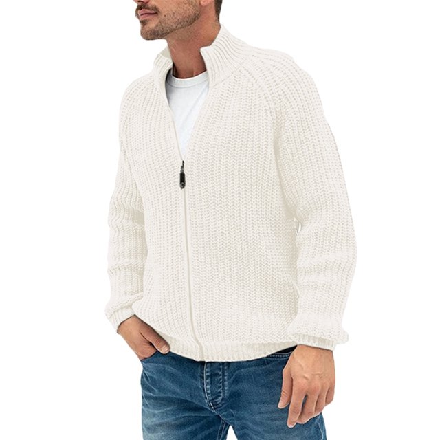 UKAP Men Cardigans Open Front Outwear Single Breasted Cardigan Sweater Slim Fit Winter Sweaters White L