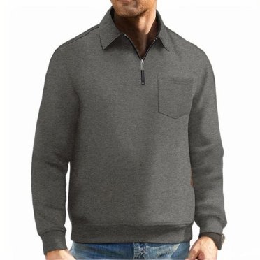 Jalioing Men's Collared Sweatshirts Vintage Fashion Long Sleeve Half Zip Shirt Classic Cotton Pullover with Pocket