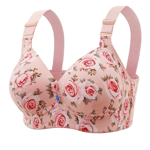 Bigersell Wireless Bra Upgrade Woman's Lace Embroidered Seamless Comfortable Breathable Bra Underwear No Underwire Wire-Free Bra Style F-755 Pinks 44