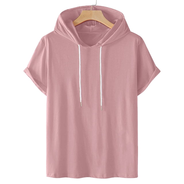 Weiqiqre Mens Casual Slight Stretch Short Sleeve Hooded Pullover Shirt Relaxed Fit Summer Outdoor Essential Breathable Casual Solid Color Drawstring Waist