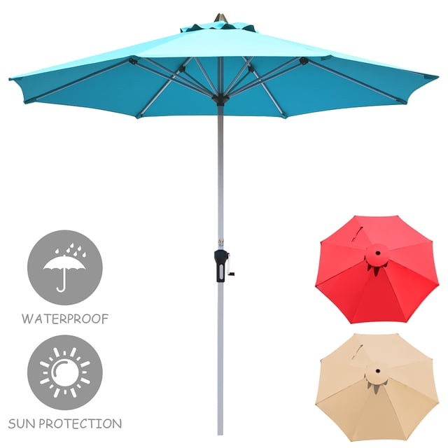 Costway 9' Patio Market Umbrella Outdoor Table Aluminum Crank W/8 Rib Turquoise