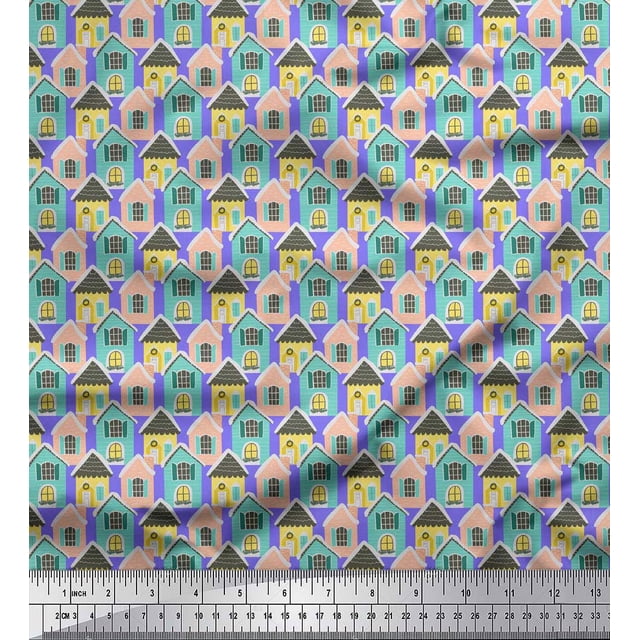Soimoi Tissu en Coton Violet Canard Imprimé Architectural 1 Yard 56 Pouces de Large