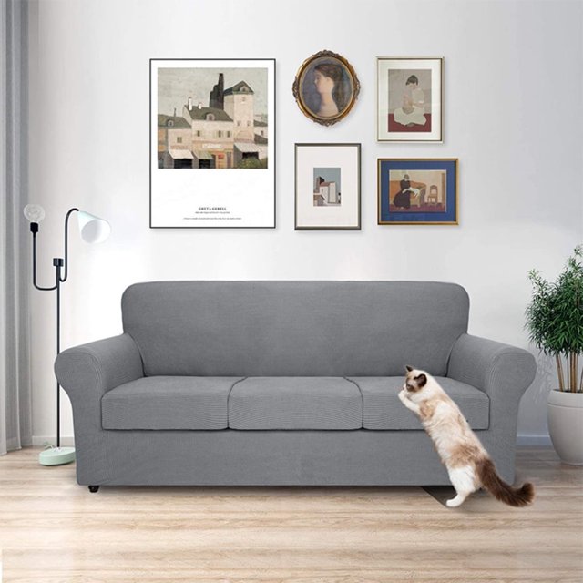Housse de Sofa à Grille Texturée Extensible 4 Pcs, Housse de Canapé Douce, Housses de Meubles Lavables pour Lavable à la Machine