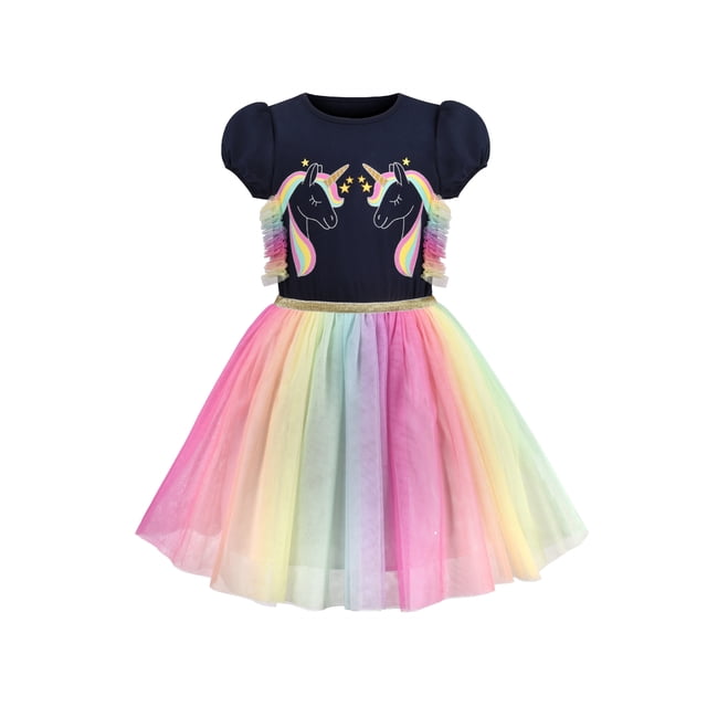 Girls Dress Multicolor Rainbow Unicorn Tulle Princess Party Birthday 7 Years