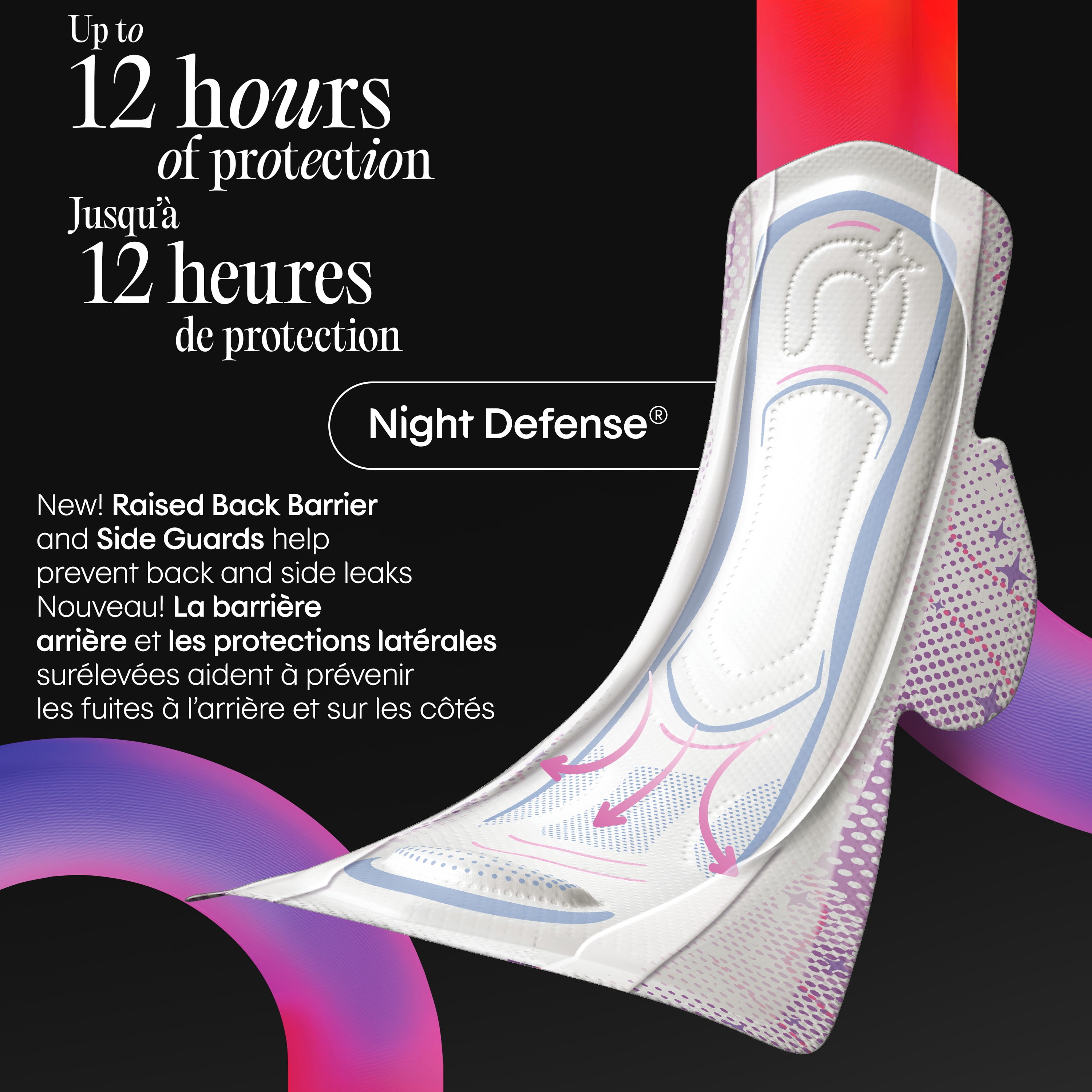 Serviettes ultraminces de nuit Kotex avec ailes, absorption De Nuit, 16 unités
