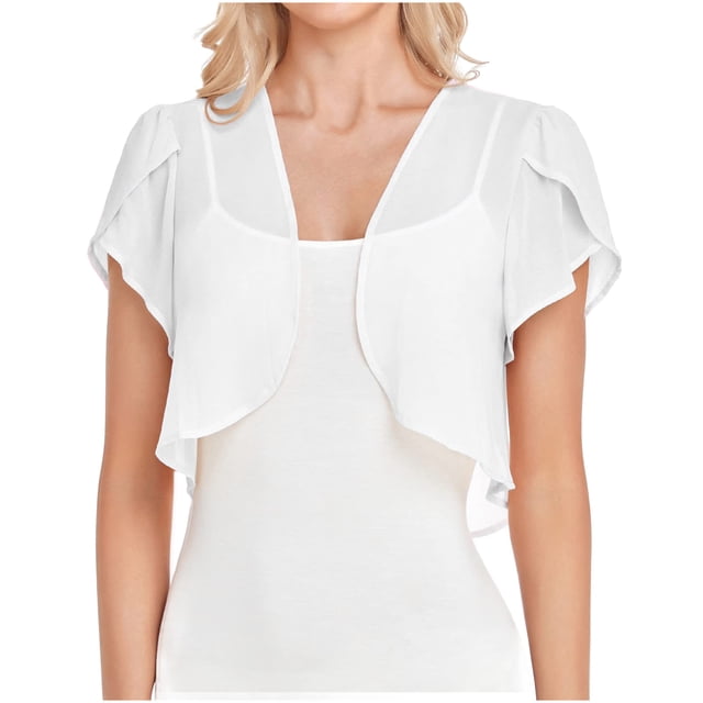 Timegard Boléros pour Robes en Mousseline Légers à Manches Courtes Cardigan Ouvert à l'Avant Manteau Châle Cape