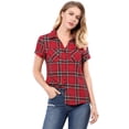 thumbnail image 1 of INSPIRE CHIC Chemise à Carreaux pour Femme en Coton Style Boyfriend à Boutons devant à Manches Courtes, 1 of 6