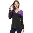 thumbnail image 3 of INSPIRE CHIC Women's Split V-neck Long Sleeves Color Block Casual T-Shirt, 3 of 6