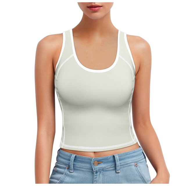 Débardeur Court Sans Manches à Col Montant pour Femme, Ajusté, Style Sport, Cloud Pro, Bonnets Fixes, Col Rond, Effet Éclat, Non pour la Course