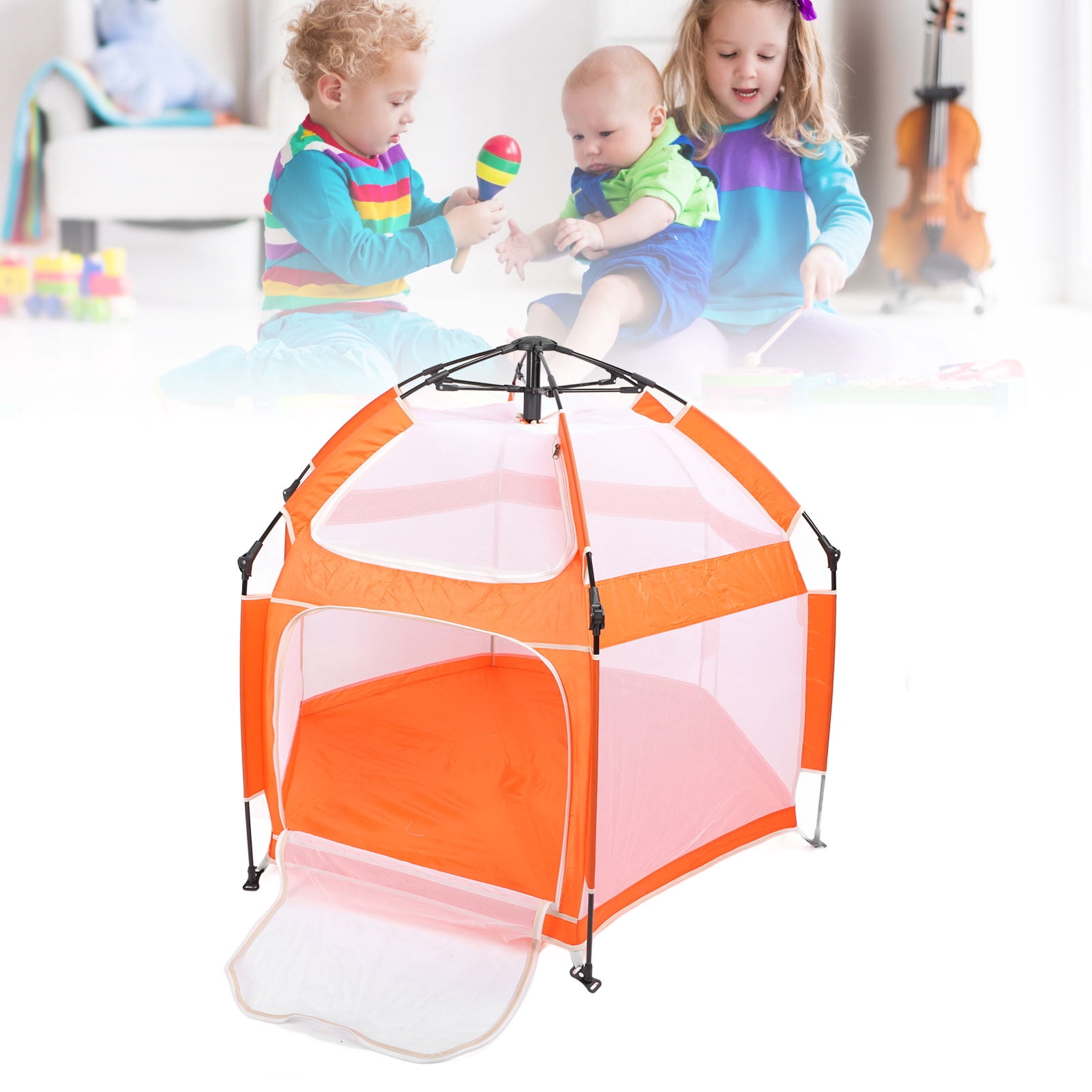 Baby Fence, Baby Tent Popup Easy To Use Iron Fabric  for Indoor Outdoor Yard Beach Camping Dark Grey,Orange