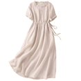 thumbnail image 1 of Staron Robes d'Été pour Femmes 2025 Tendance Bohème Coton Lin Robe d'Été Décontractée Été Unie Fluide Midi Plissée Col Rond Robes, 1 of 6
