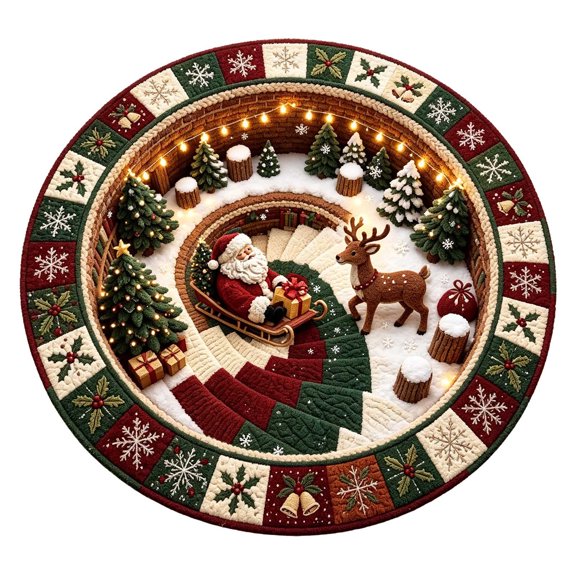 Huanglei Tapis Rond de Noël 3D Visuel en Velours Cristal Antidérapant à Pois au Dos Tapis Père Noël Noël Tapis de Sol Décoratif Lavable Anti-Taches Grand Tapis pour Salon Chambre Chevet Maison, Tapis Rond