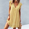 thumbnail image 3 of EQWLJWE Robes d'Été pour Femmes 2023 Mode pour Femmes Décontractée Col en V Manches Feuilles Chiffon Floral Bohème Plage Robe Sans Manches, 3 of 5