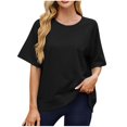 thumbnail image 1 of T-shirts à Manches Courtes pour Femmes Été Col Rond Décontracté Mode T-Shirt Basique Vêtements Mignons Tenues Tendance, 1 of 6