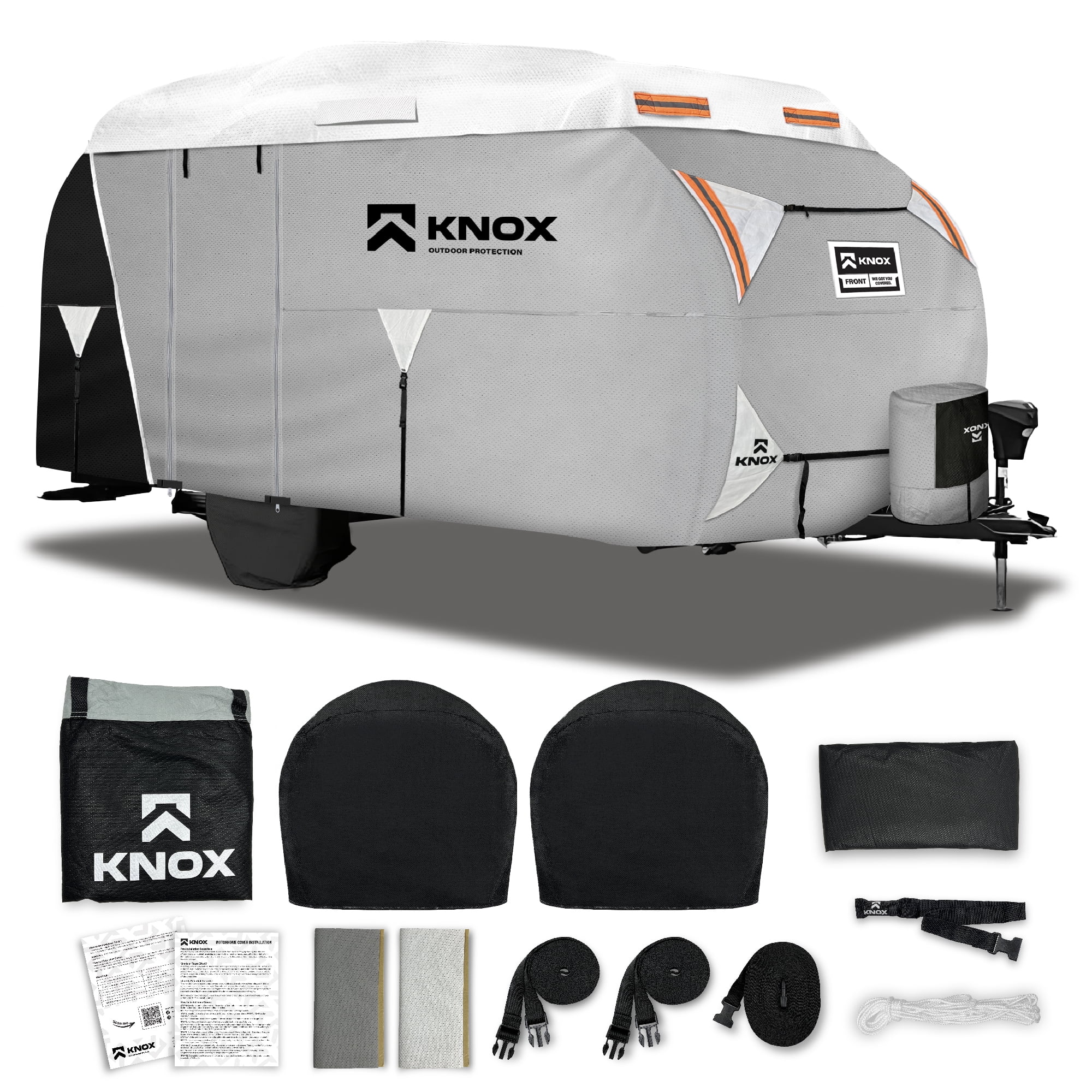KNOX Housse pour R-Pod 2e Gén., Tissu APEX Anti-Déchirure, Convient aux Remorques de Voyage R-Pod, aux VR et aux Autocaravanes, Comprend une Housse au Propane, un Pneu et une Échelle, des Cordes Coupe-Vent, Convient aux Remorques jusqu'à 18 Pieds