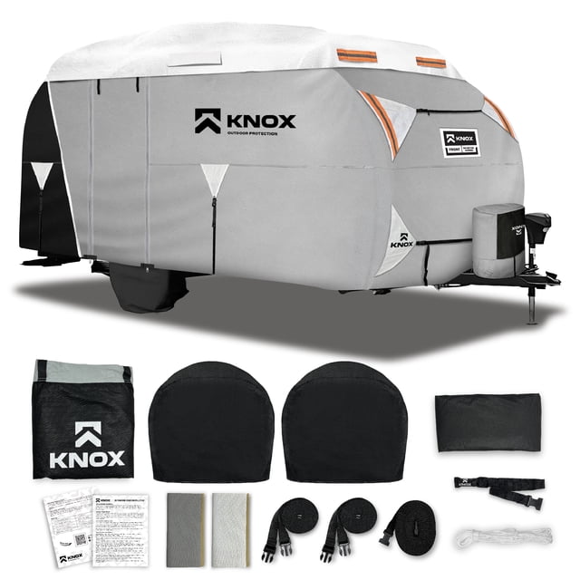 KNOX Housse pour R-Pod 2e Gén., Tissu APEX Anti-Déchirure, Convient aux Remorques de Voyage R-Pod, aux VR et aux Autocaravanes, Comprend une Housse au Propane, un Pneu et une Échelle, des Cordes Coupe-Vent, Convient aux Remorques jusqu'à 18 Pieds