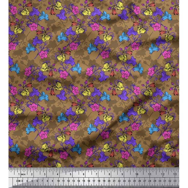 Soimoi Moss Georgette Fabric Leaves & Bell Floral Fabric Prints by Yard 42 Inch Wide