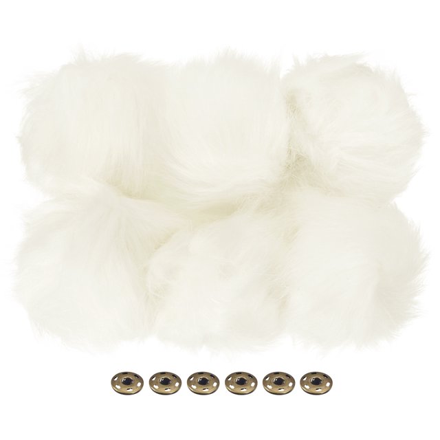 Unique Bargains Fluffy Soft Faux Fur Pom Poms for Hats with Snap Button, White 6Pack