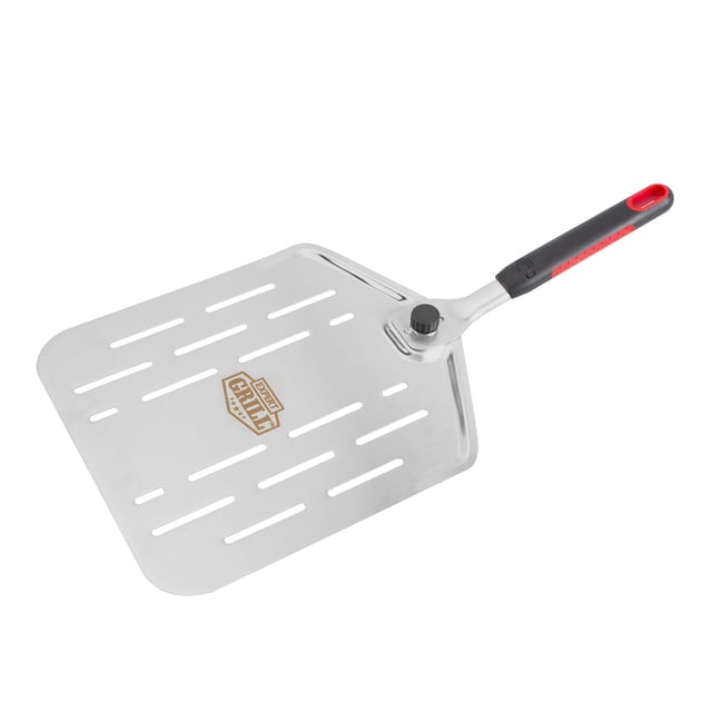 Expert Grill Poêle à Pizza de 11 Pouces Peel avec surface Rainurée en Acier Inoxydable et Poignée Pliable en Plastique Résistante à la Chaleur en Noir et Rouge, Dotée d'Un Grand Trou de Suspension pour un Rangement Pratique et Compatible Lave-Vaisselle pour un Nettoyage Facile, Convient au Transfert et au Service de pizzas.