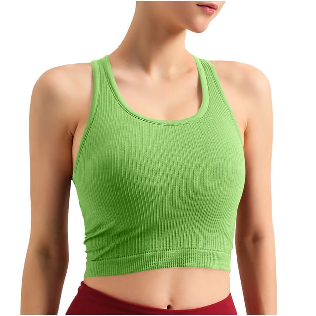Ltctricy Women's Crop Tank Tops with Built in Bra Ribbed Knit Crew Neck Racerback Slim Sleeveless Workout Tops Athletic Yoga Shirts
