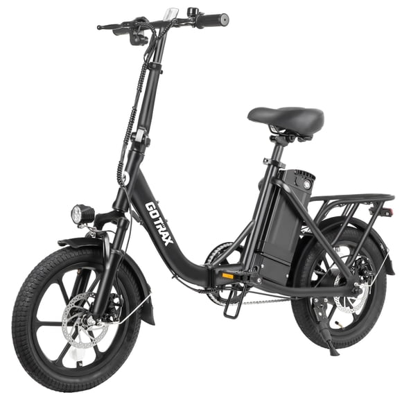 Gotrax Neveu Vélo Électrique Pliant 16 Pouces, Autonomie Max 28 Miles (Assistance au Pédalage) et 15,5 Mi/h Alimenté par Moteur 350 W, Suspension avant et Siège et Guidon Ajustables, Bicyclette Électrique de Navettage pour Adultes/ados Noir