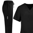 thumbnail image 2 of Women's Solid Color Loose Drawstring Pants Pocket Caregiver Short Sleeve V-Neck Top Nurse Uniform Set, 2 of 4