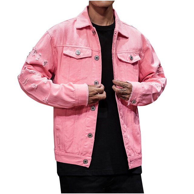 Pink for Mens Winter Fall Long Sleeve Denim Hippie Victorian Western Ripped Renaissance Peasant Ethnic Motorcycle Distressed Plain Steampunk Outfits Mens 2025 5XL