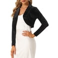 thumbnail image 4 of INSPIRE CHIC Boléro Court en Velours à Col à Revers Ouvert à Manches Longues pour Femme P Noir, 4 of 6