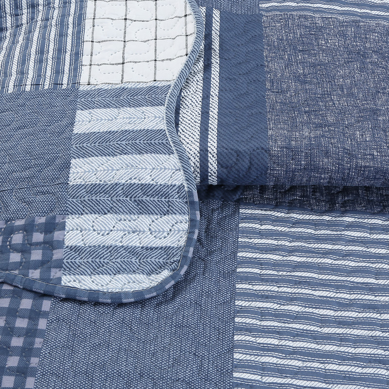 Marina Decoration Rich Printed Embossed Pinsonic Coverlet Bedspread Ultra Soft Home Bedding 2 Piece Summer Quilt Set with 1 Sham, Navy White Plaid Pattern Twin/Single