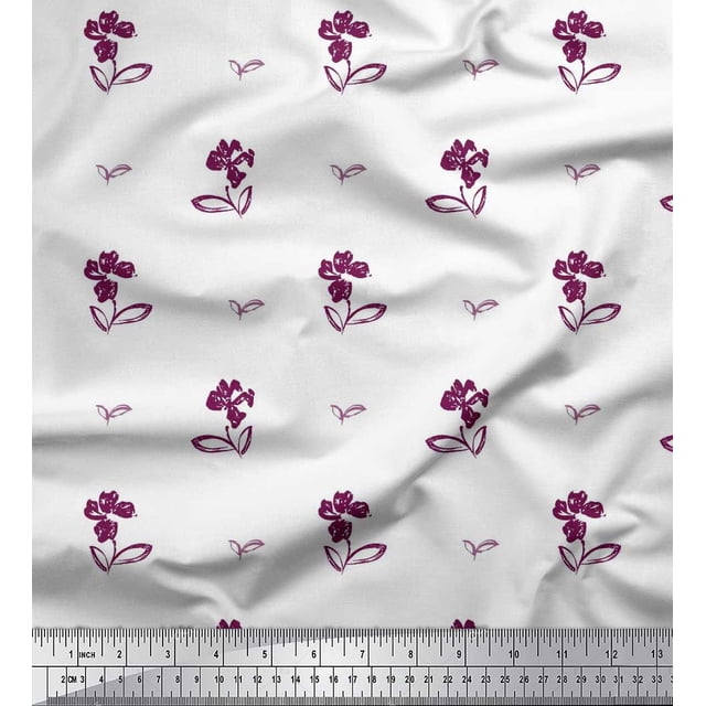 Soimoi Poly Georgette Fabric Leaves & Floral Artistic Print Fabric by the Yard 52 Inch Wide