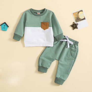 LSLJS Toddler Baby Boy Clothes Long Sleeve Striped Crewneck T-Shirt Top + Solid Drawstring Pants Set Infant Fall Outfits