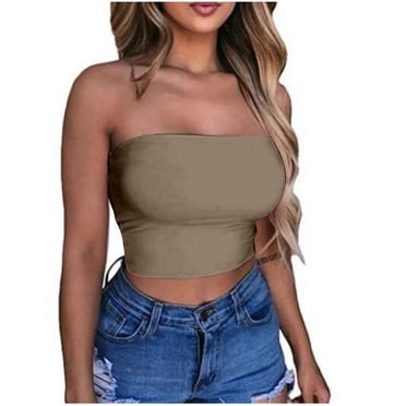 Aqestyerly Women's Strapless Tube Top,Solid Color Summer Casual Fashion Blouse for Beach or Daily Wear HWRETIE