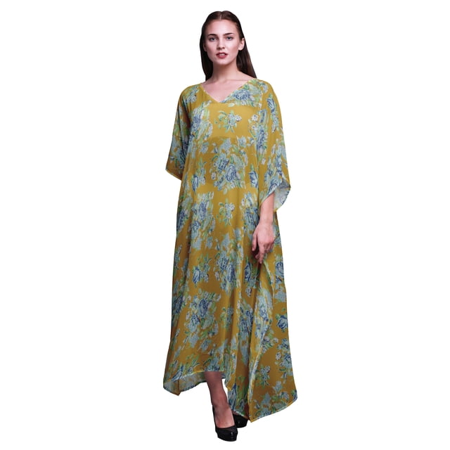 Bimba Kaftan Floral pour Femmes, Tenue d'Intérieur de Vacances, Robe Maxi, Couvre-Maillot de Plage-S-L