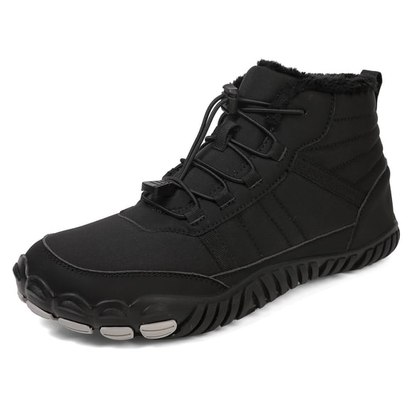 YOURDIARY Mens Barefoot Snow Boots Waterproof Winter Shoes with Faux Fur Lining Wide Toe Box Zero Drop Ankle-High Boots