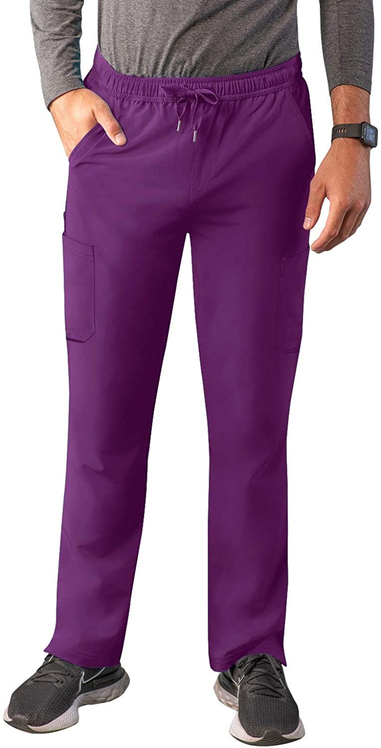 Adar Addition Scrubs for Men - Slim Leg Cargo Drawstring Scrub Pants - A6106 - Eggplant - S