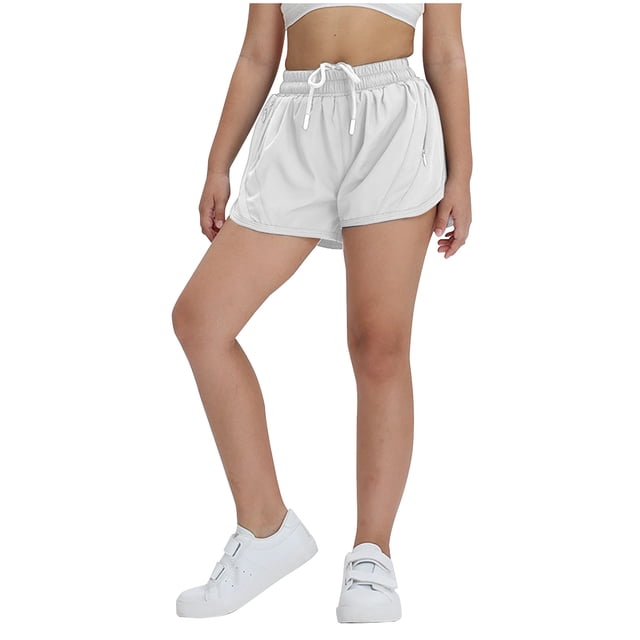 VSSSJ Kids Athletic Shorts Drawstring Waist Zipper Pocket Breathable Quick-Drying Summer Running Active Shorts White 90