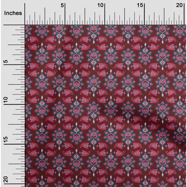 oneOone Silk Tabby Fabric Floral & Paisley Block Print Fabric BTY 42 Inch Wide