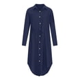 thumbnail image 4 of Robe de Collation des Grades pour Femme, Couleur Unie, à Simple Boutonnage, Col à Revers, Robe Chemise à Cordon, Robe en Coton et Lin, Robes T-Shirt en Liquidation, 4 of 9