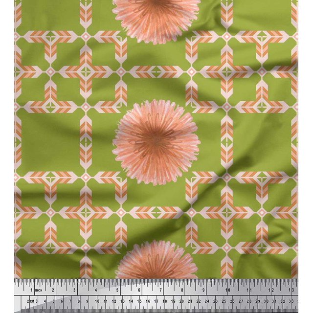 Soimoi Rayon Crepe Fabric Artistic Flower & Arrow African Decor Fabric Printed Yard 46 Inch Wide