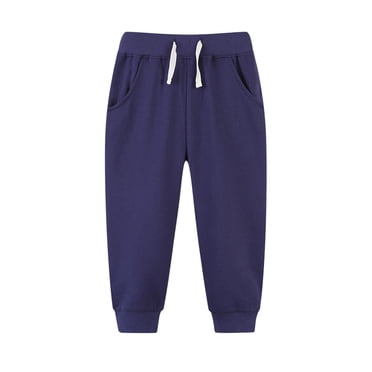 Lenpel Toddler Girls Boys' Sweatpants Unisex Elastic Waist Drawstring Pull on Joggers Casual Athletic Pants with Pockets(Navy,2-3 Years)