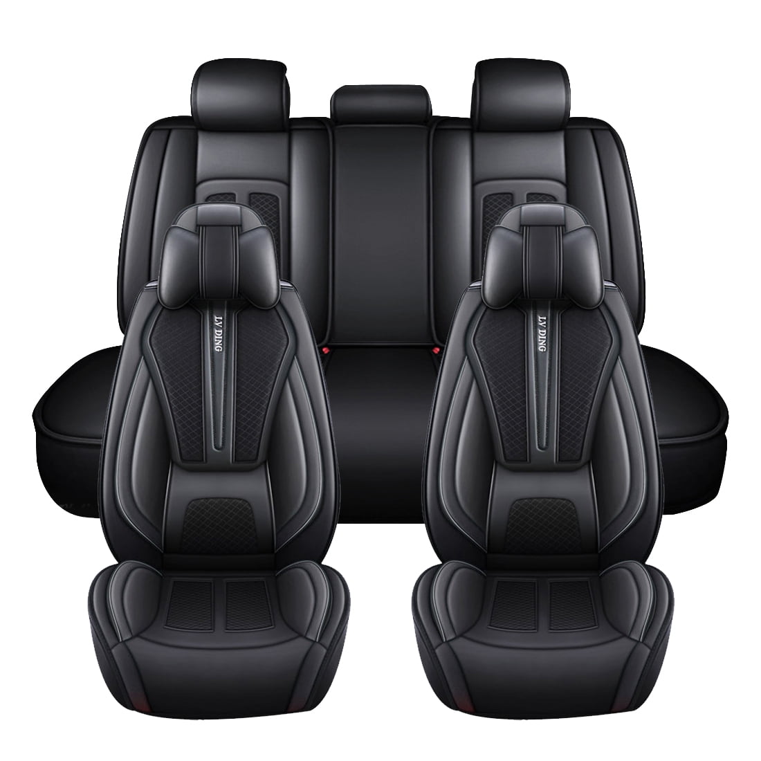 Maidao Car Seat Covers Leather Set for Honda for Ridgeline 2006-Present 5 Seats Front Rear Cushion Protector with Headrest Black