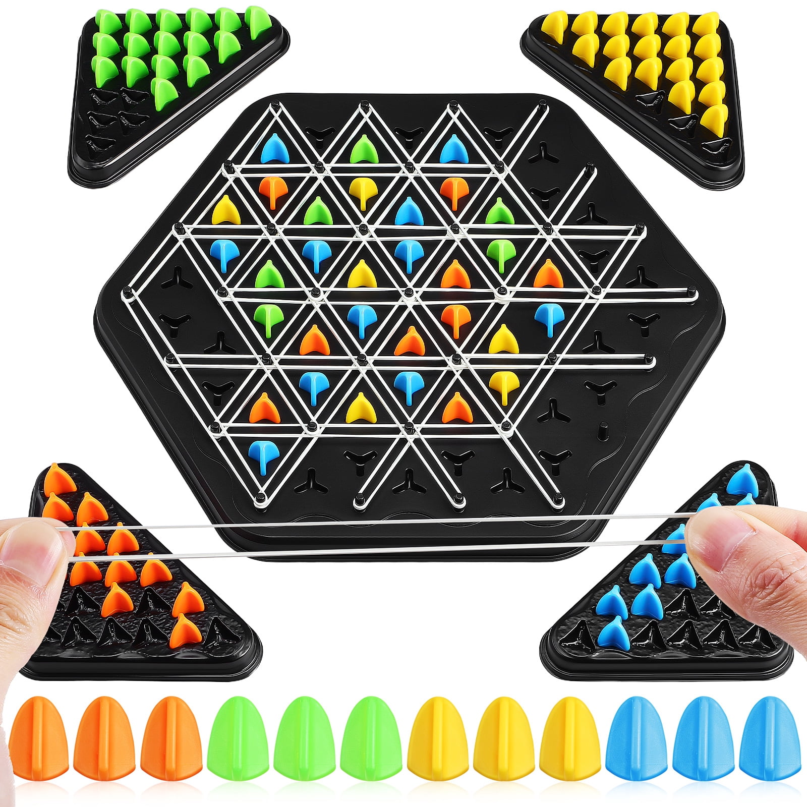 KAKOWELY triangle rubber band game 1 Set Chain Triangle Chess Game Iq Game Strategic Triangle Chess Board Game Family Night Multiplayer Chess Triangle Game