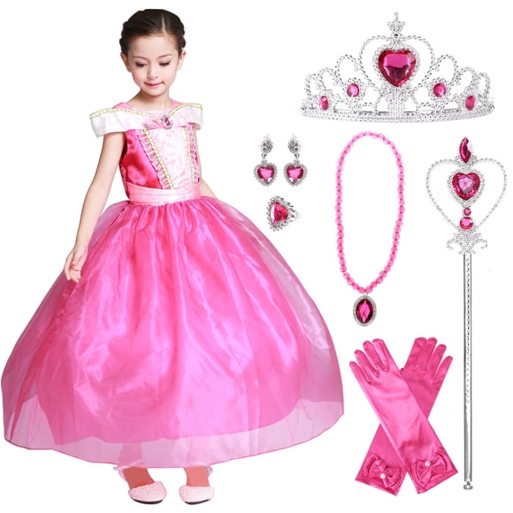 Princess Costumes pour Fête d'Anniversaire de Fille avec Accessoires pour Enfants de 3 à 12 Ans