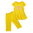 thumbnail image 2 of Chemises pour Filles, Ensemble Deux Pièces Été Col Rond Petit Imprimé Manches Courtes Manches Volantes Taille Élastique Pantalon Court, 2 of 5