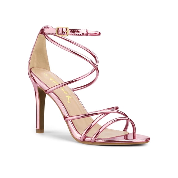 BLISSFUL STEP Sandales à Talons Aiguilles pour Femmes à Bout Ouvert à Brides pour Bal Rose 7